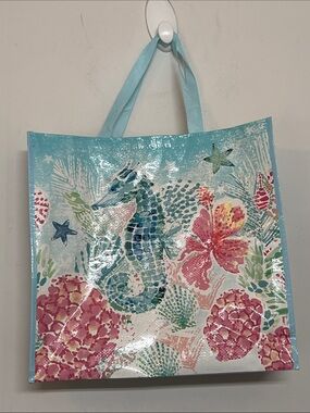 🌞 Bealls Beachy Seahorse Tote Bag Light Teal Reusable Tote Bag Recycle Emblem